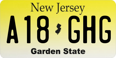 NJ license plate A18GHG