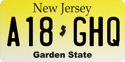 NJ license plate A18GHQ