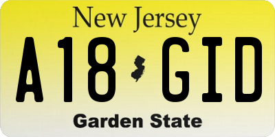 NJ license plate A18GID