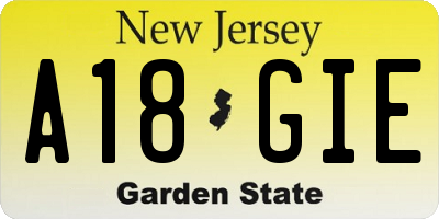 NJ license plate A18GIE