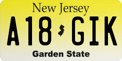 NJ license plate A18GIK