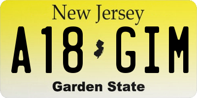 NJ license plate A18GIM
