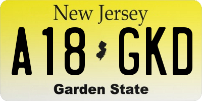 NJ license plate A18GKD