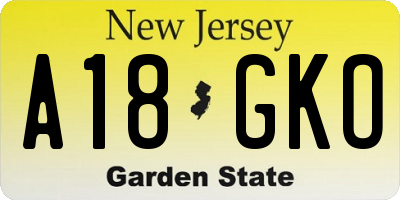 NJ license plate A18GKO
