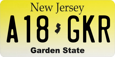 NJ license plate A18GKR