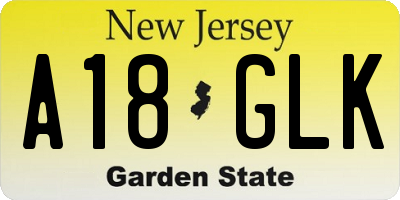 NJ license plate A18GLK