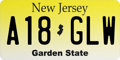 NJ license plate A18GLW