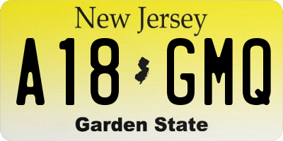 NJ license plate A18GMQ