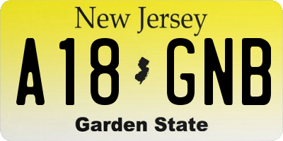 NJ license plate A18GNB