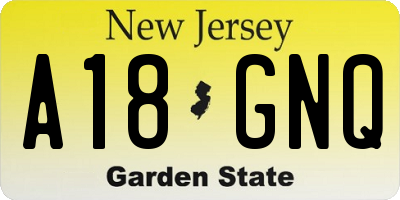 NJ license plate A18GNQ