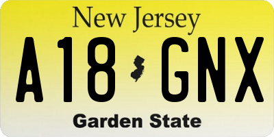 NJ license plate A18GNX