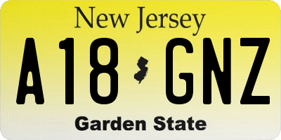 NJ license plate A18GNZ