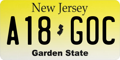 NJ license plate A18GOC