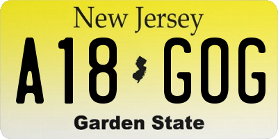 NJ license plate A18GOG