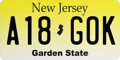 NJ license plate A18GOK