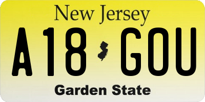 NJ license plate A18GOU