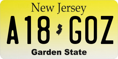 NJ license plate A18GOZ