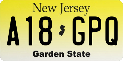 NJ license plate A18GPQ
