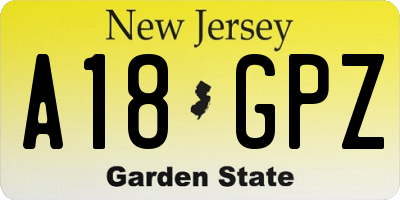 NJ license plate A18GPZ