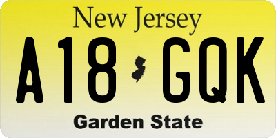 NJ license plate A18GQK