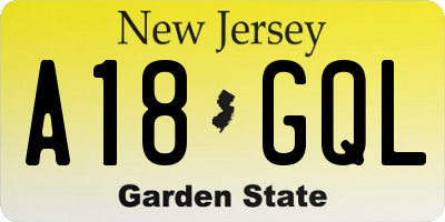 NJ license plate A18GQL