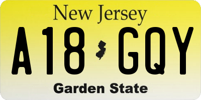 NJ license plate A18GQY