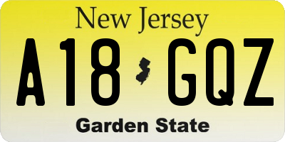 NJ license plate A18GQZ