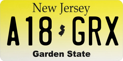 NJ license plate A18GRX