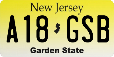NJ license plate A18GSB