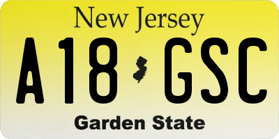 NJ license plate A18GSC