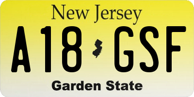 NJ license plate A18GSF
