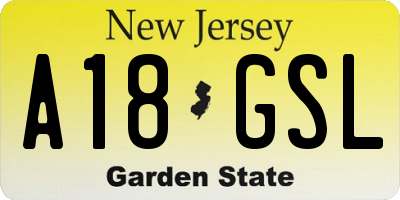 NJ license plate A18GSL