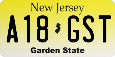 NJ license plate A18GST