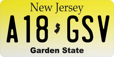 NJ license plate A18GSV