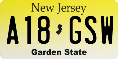 NJ license plate A18GSW