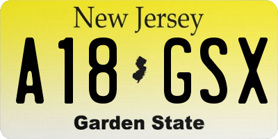 NJ license plate A18GSX
