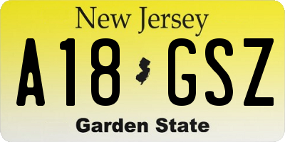 NJ license plate A18GSZ