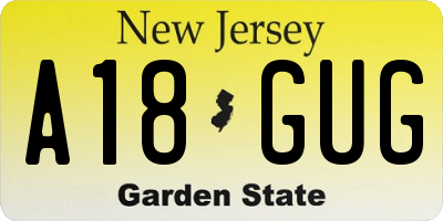 NJ license plate A18GUG