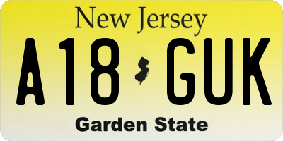 NJ license plate A18GUK