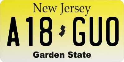 NJ license plate A18GUO