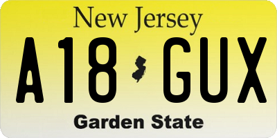 NJ license plate A18GUX