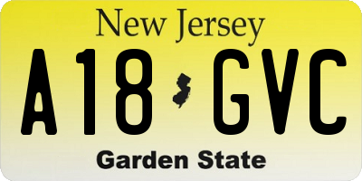NJ license plate A18GVC