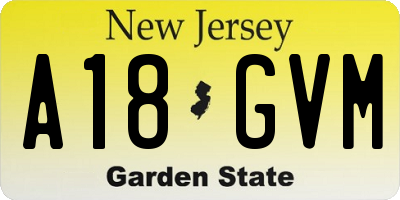 NJ license plate A18GVM