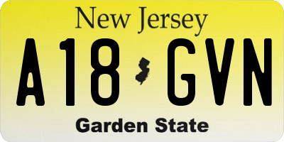 NJ license plate A18GVN