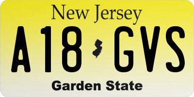 NJ license plate A18GVS