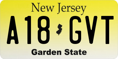 NJ license plate A18GVT