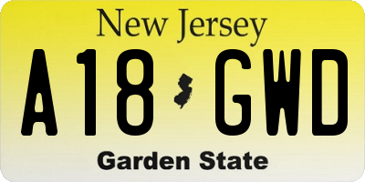 NJ license plate A18GWD