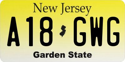 NJ license plate A18GWG