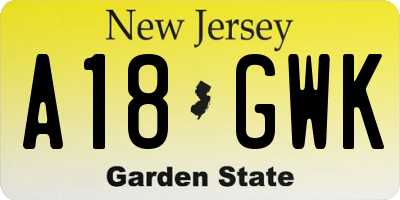 NJ license plate A18GWK