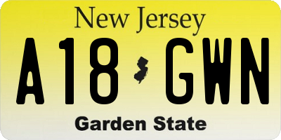 NJ license plate A18GWN